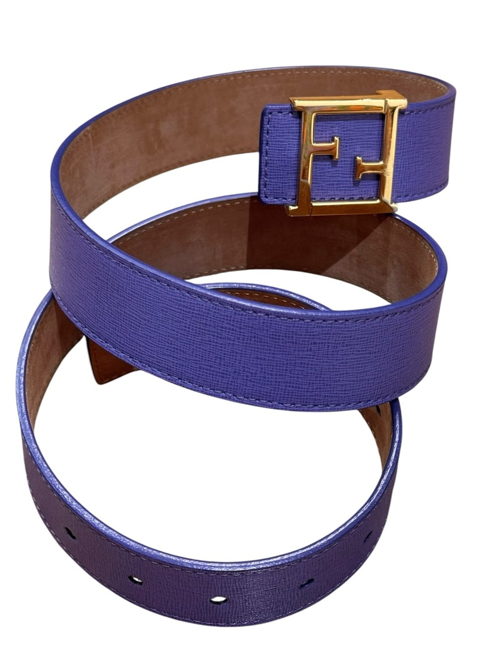 Fendi FF Logo Leather Belt Purple with Gold Buckle Designer Luxury Classic